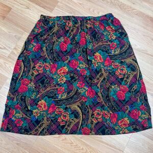 Women's Vintage Skirt Size 20 Christmas Holiday 90s Red Green Gold Plaid Floral